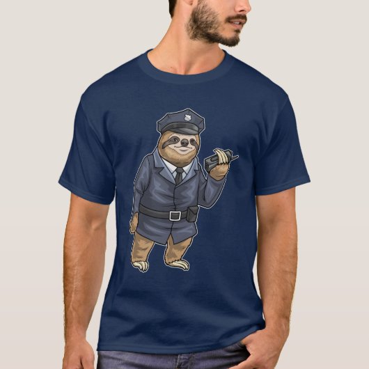 Sloth Cop Microphone Police Tシャツ (正面)