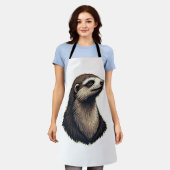 Sloth Engraved Portrait Vintage Tee 2 エプロン (着用した状態)