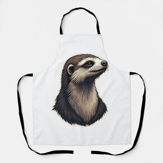 Sloth Engraved Portrait Vintage Tee 2 エプロン (正面)