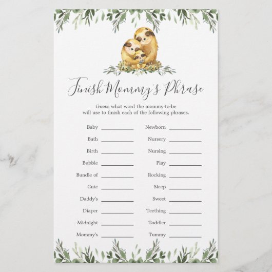 Sloth Family Baby Shower Finish Mommy's Phrase (正面)