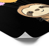 Sloth Flies Up With Colorful Balloons Kawaii Sloth ポスター (角)