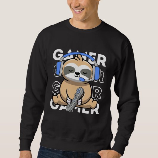 Sloth Gamer Cute Sloth Playing Video Games Boys Ki スウェットシャツ (正面)