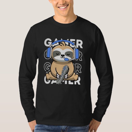 Sloth Gamer Cute Sloth Playing Video Games Boys Ki Tシャツ (正面)