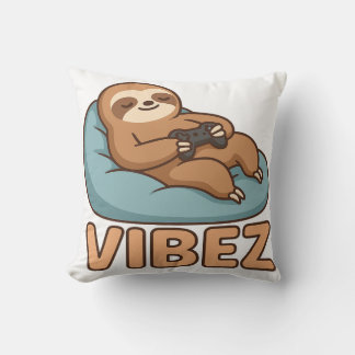 Sloth Gamer Vibes Pillow – Chill Bean Bag Controll クッション