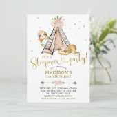 Sloth Girl Teepee Floral Sleepover Party Invite 招待状 (スタンド正面)