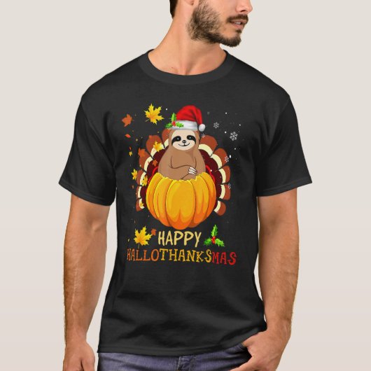 Sloth Halloween And Merry Christmas Happy Hallotha Tシャツ (正面)