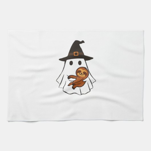 Sloth Halloween Ghost Witch Hat Animal Lovers Boys キッチンタオル (横)