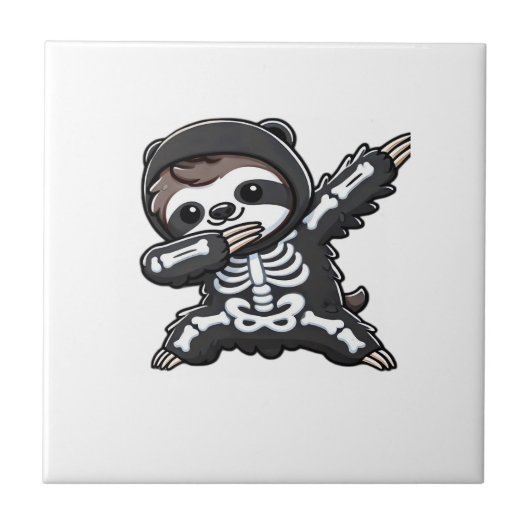 Sloth Halloween Skeleton Kids Women Men Sloth Clas タイル (正面)
