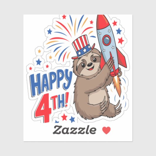 Sloth Happy 4th Rocket Fireworks USA シール (シート)