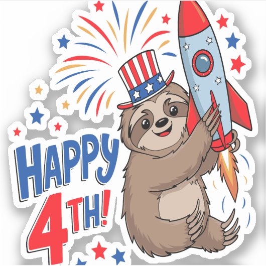 Sloth Happy 4th Rocket Fireworks USA シール (正面)