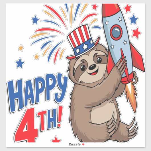 Sloth Happy 4th Rocket Fireworks USA シール (シート)