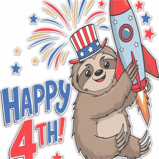Sloth Happy 4th Rocket Fireworks USA シール (正面)