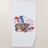 Sloth Happy 4th Rocket Fireworks USA ビーチタオル (正面)