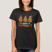 Sloth Happy Hallothanksmas  Xmas Thanksgiving Hall Tシャツ (正面)