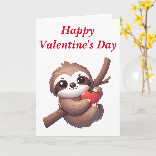 Sloth Holding a Heart Blank Valentine's Day  カード (黄色い花)