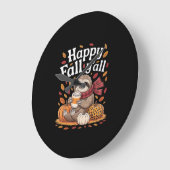 Sloth holding pumpkin spice happy Fall Yall autumn ラージ壁時計 (傾斜)