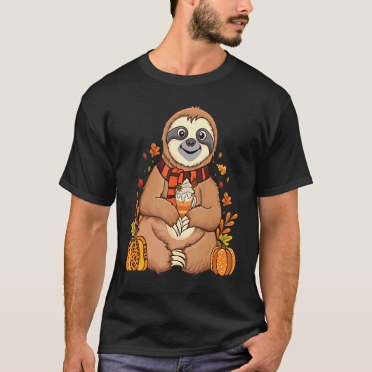 Sloth holding pumpkin spice happy Fall Yall autumn Tシャツ (正面)