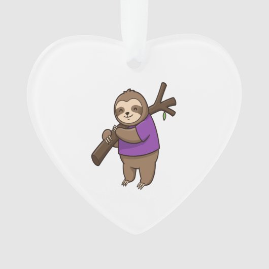 Sloth Hugging Tree Branch Wearing Purple オーナメント (正面)