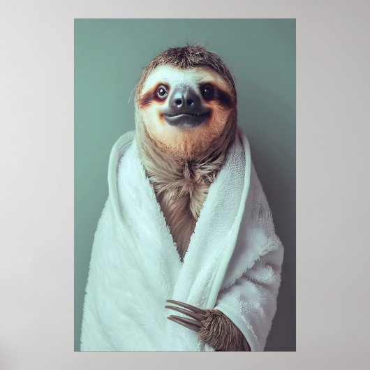 Sloth in Bathrobe Art Print, Funny Bathroom ポスター (正面)