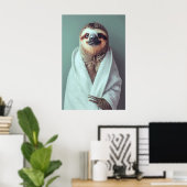 Sloth in Bathrobe Art Print, Funny Bathroom ポスター (ホームオフィス)