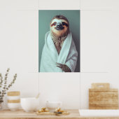 Sloth in Bathrobe Art Print, Funny Bathroom ポスター (キッチン)