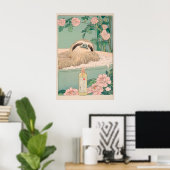 Sloth in Bathtub Ukiyo-e Print Japandi Bathroom ポスター (ホームオフィス)