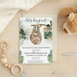 Sloth Let's Out つる Baby Shower Waterカラーの葉 招待状