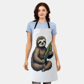 Sloth Line Engraving Classic Animal Tee (2) エプロン (着用した状態)