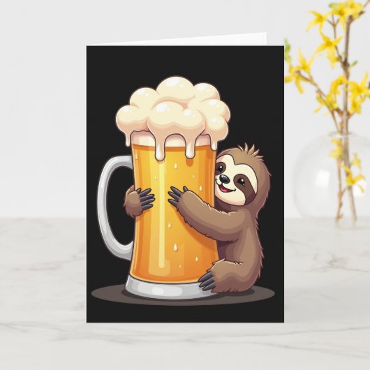 Sloth Loves Beer Funny Card カード (黄色い花)
