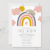 Sloth Mom & Baby with Happy Rainbow Baby Shower  招待状 (正面)