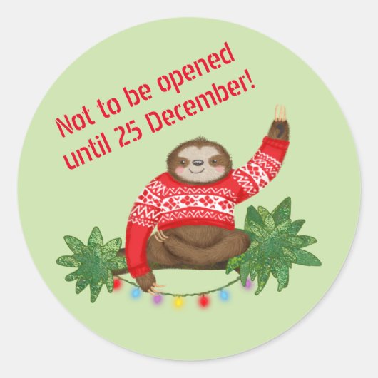 Sloth 'Not be opened until 25 Dec'スタンプ ラウンドシール (正面)