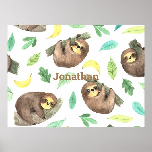 Sloth on a branch Bananas動物の名前 ポスター (正面)