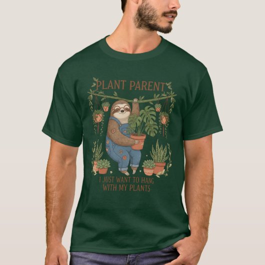 Sloth Plant Parent Hanging With My Plants Tシャツ (正面)