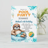 Sloth Pool Party Birthday Invite 招待状 (スタンド正面)