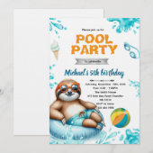 Sloth Pool Party Birthday Invite 招待状 (正面/裏面)