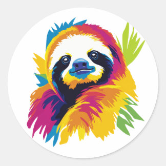 Sloth Portrait Illustration Watercolour Painting ラウンドシール