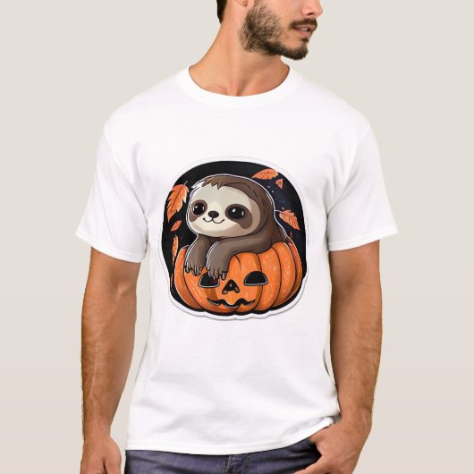 sloth pumpkin Halloween sticker Oversized T-Shirt Tシャツ (正面)