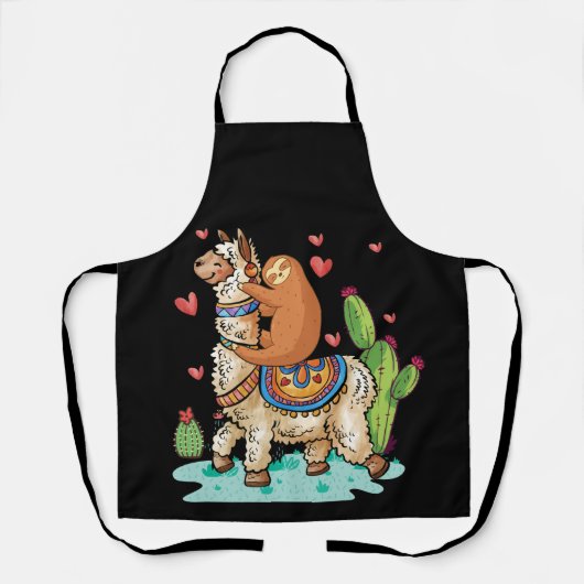 Sloth Riding Llama Funny Valentines Day エプロン (正面)