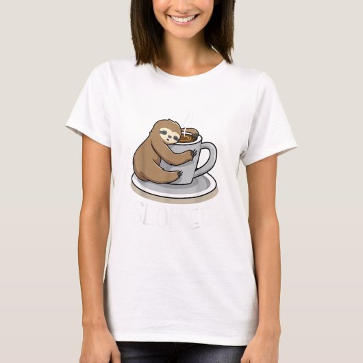 Sloth Sleep at Cup of Coffee Funny Sloth Sloffee T Tシャツ (正面)
