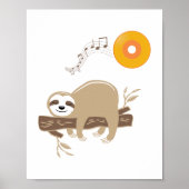 Sloth Sleeping on Music Vinyl Record Sun ポスター (正面)