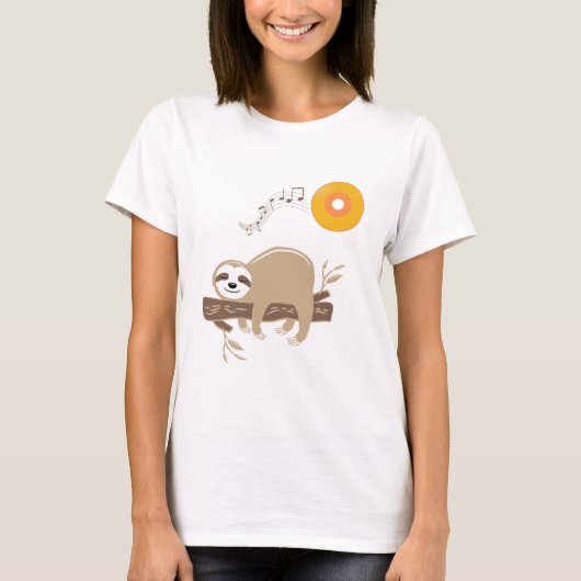 Sloth Sleeping on Music Vinyl Record Sun Tシャツ (正面)