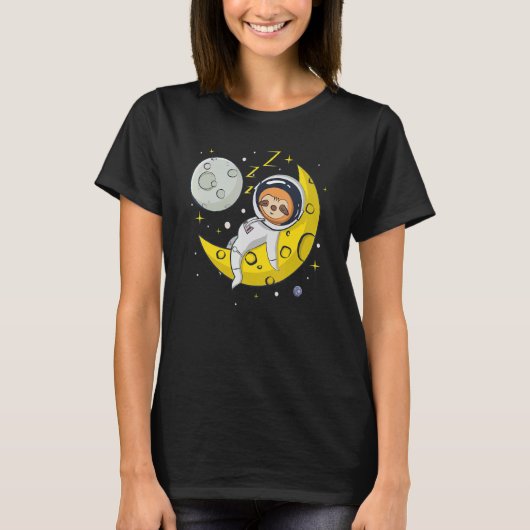 Sloth Sleeping on The Moon  Cute Astronaut Sloth Tシャツ (正面)