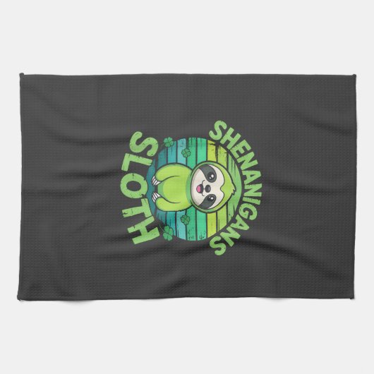 Sloth St Patricks Day Sloth Shenanigans Cute Anima キッチンタオル (横)