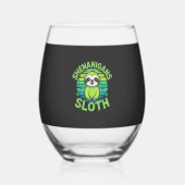 Sloth St Patricks Day Sloth Shenanigans Cute Anima ステムなしワイングラス (裏面)
