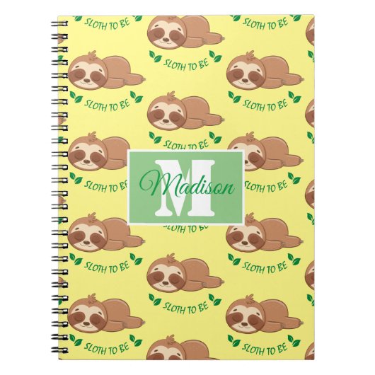 Sloth To Be | 面白い寝そべるナマケモノの柄 名前 ノートブック (正面)