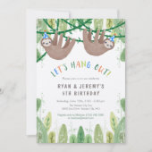 SLOTH TWIN BOYS Birthday Party in Blue and White 招待状 (正面)