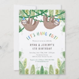 SLOTH TWIN BOYS Birthday Party in Blue and White 招待状