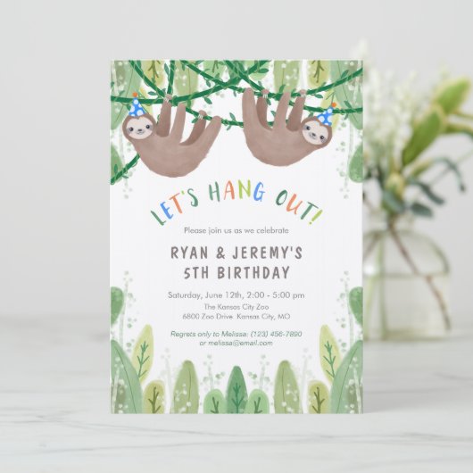 SLOTH TWIN BOYS Birthday Party in Blue and White 招待状 (スタンド正面)