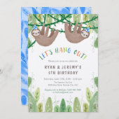 SLOTH TWIN BOYS Birthday Party in Blue and White 招待状 (正面/裏面)