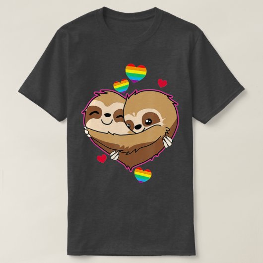 Sloth Valentines Day Hearts Gift  Gay Pride Rainbo Tシャツ (デザイン正面)